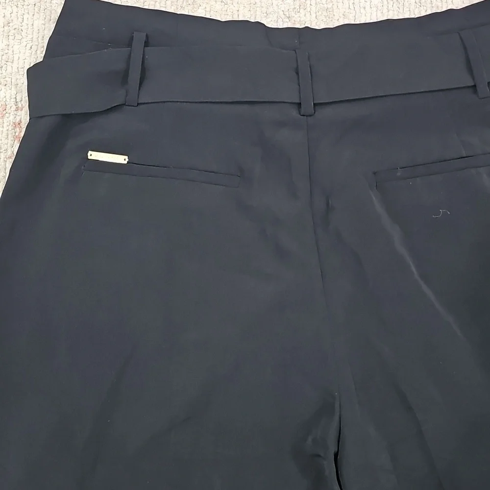 MICHAEL Michael Kors Women's Tie-Front Wide-Leg, Silky Cropped Pants Sz‎ L Black